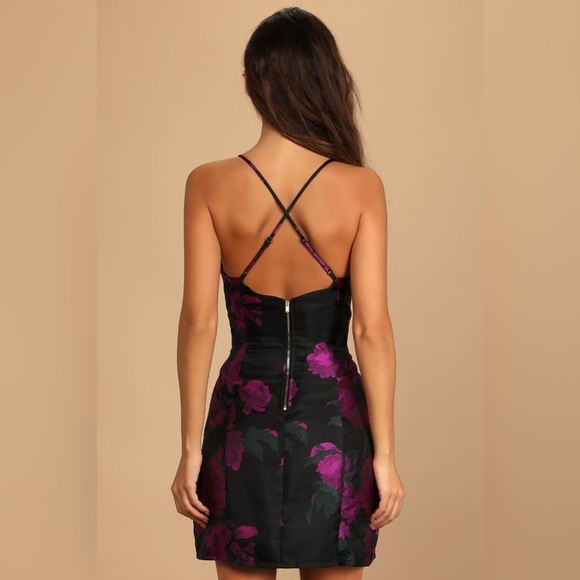 NWT Lulus Setting the Mood Black Floral Jacquard Mini Shift Dress size XS - Picture 2 of 14
